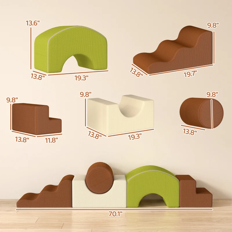 Qaba Toddlers Climbing Toys, 5 Pieces Foam Climbing Blocks with Non-Slip Bottom, Washable Cover for Crawling or Building