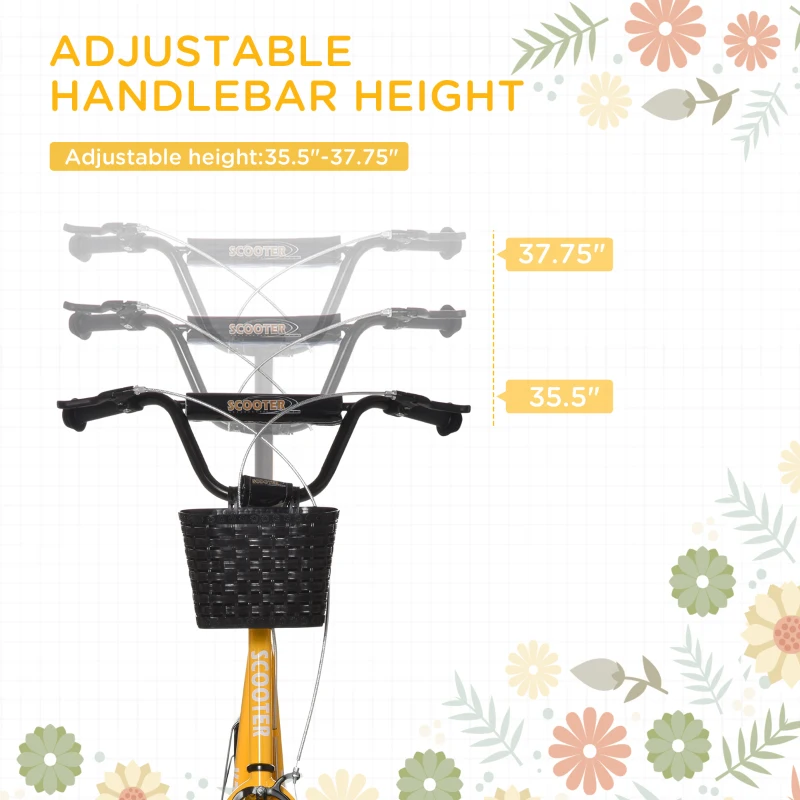 Aosom Youth Scooter, Kick Scooter with Adjustable Handlebars, Double Brakes, 16" Inflatable Rubber Tires, Basket, Cupholder, Orange