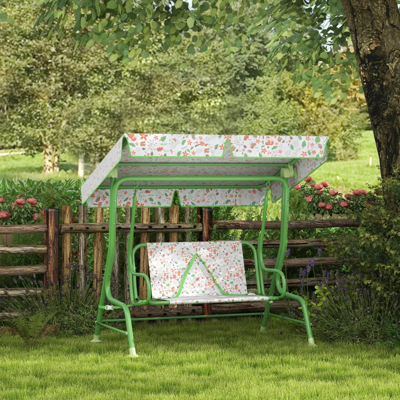 Qaba Kids Patio Swing Chair with Adjustable Canopy, Safety Belt for Patio, Garden, Poolside, Balcony, Green