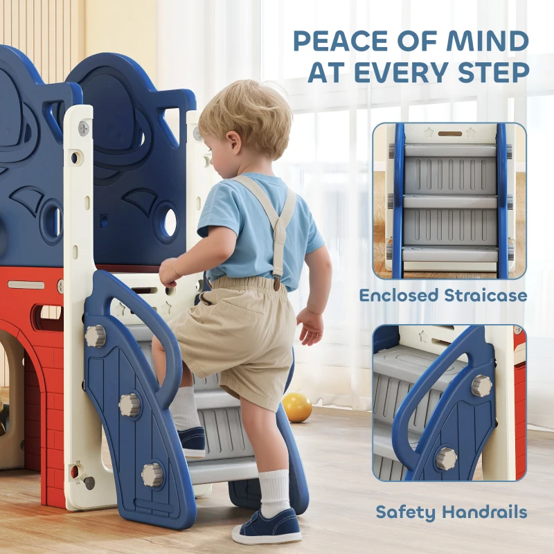 Qaba 8-in-1 Toddler Slide Set with Basketball Hoop, Indoor Outdoor Playground Playset for Kids, Blue
