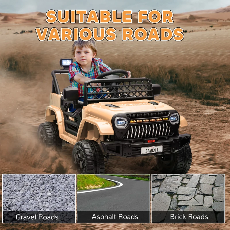 Qaba 12V Battery Powered Ride On Truck, Kids Electric Car with Spring Suspension, Remote, Horn, USB Music, Khaki
