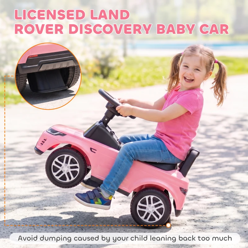 Qaba Licensed Land Rover Ride on Push Car with Anti-Tip Device, Under-Seat Storage, Horn, Engine Sounds for 18-36 M, Pink