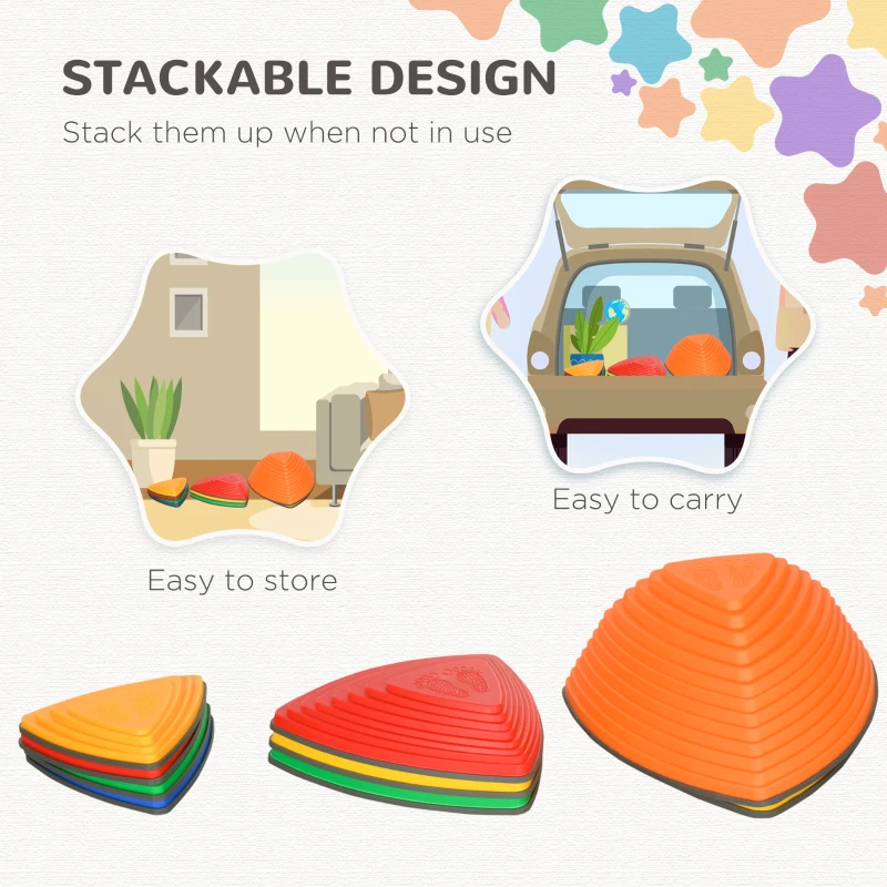 Outsunny 11 PCs Stepping Stones Kids with Non-slip Rubber, Stackable Balance Step Stones for Obstacle Course Sensory Play, Outdoor Indoor for 3-8 Years Old