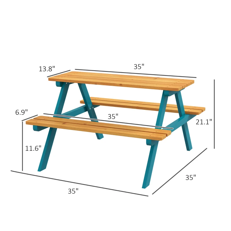 Outsunny Kids Outdoor Table Set Wooden Toddler Picnic Table & Benches for 4 Kids 3-8 Years Old, Easy Installation, Natural Wood