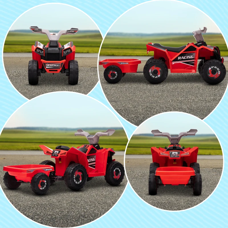 Aosom 6V Electric Toy Car with Back Trailer, Forward Backward, Wear-Resistant Wheels for Ages 18-36 Months, Red