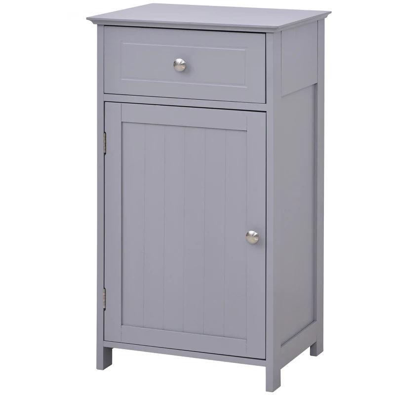 kleankin Bathroom Cabinet with Drawer and Shelf, Toilet Vanity Cabinet for Toilet Paper, Towels or Shampoo, Grey