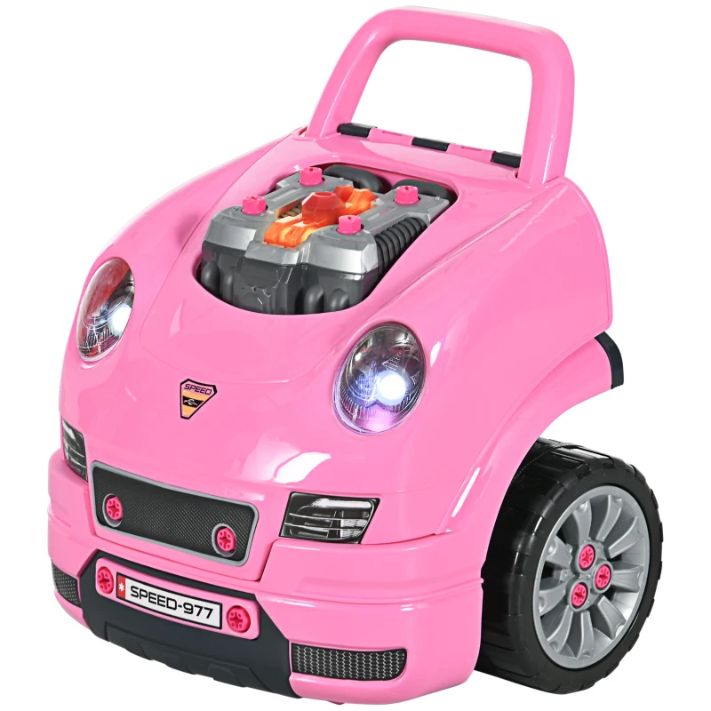 Qaba Mechanic Kids Truck Engine Toy Set, Car Service Play Set, Pink