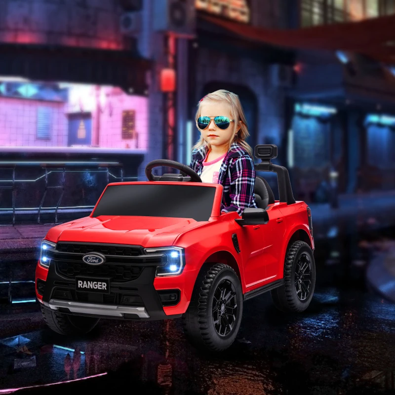 Qaba Ford Ranger Licensed Kids Ride on Car 12V Battery Power Car with Remote Control, Spring Suspension Toy Storage, Red