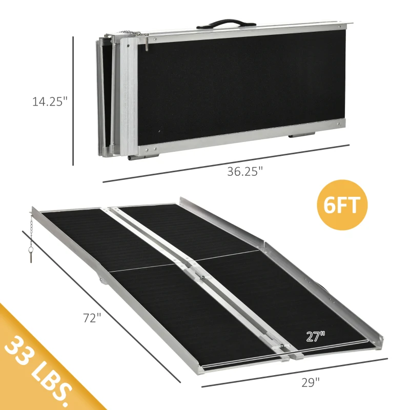 HOMCOM 6' Skidproof Portable Wheelchair Ramp for Home, Steps, Doorways, Carpeted Foldable Handicap Ramp, Threshold Ramp