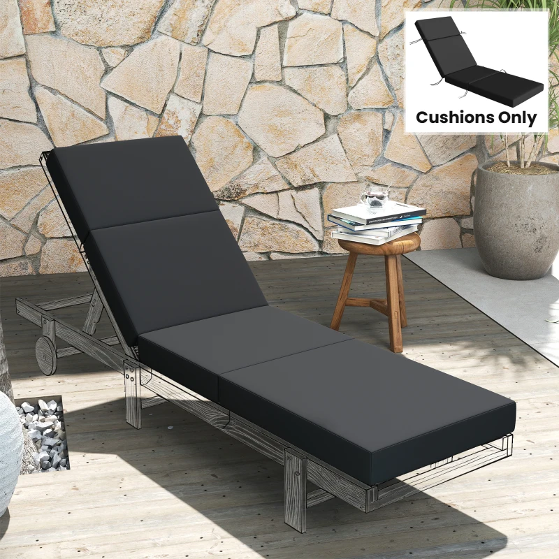 Outsunny Chaise Lounge Cushion, 4" Thick Outdoor Lounge Chair Cushion with Ties for Patio, 21" x 72", Gray