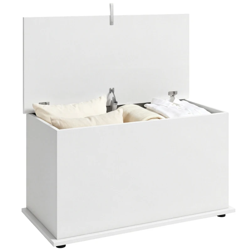 HOMCOM 31.5" Lift Top Storage Chest with Safety Hinge, Storage Box Organizer with Flip-Top Lid for Bedroom, White