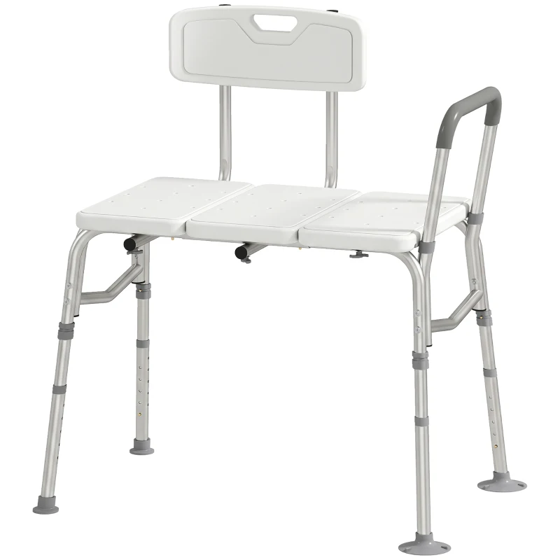 HOMCOM Tub Transfer Bench with Arm and Back, Shower Chair with Slip-Resistant Feet, for Elderly and Disabled, White