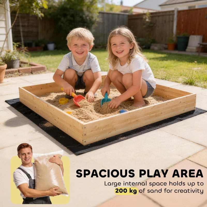 Qaba Wooden Sandbox with Digger, Kids Sandbox with 360° Rotating Seat & Bottom Liner, 72" x 35" x 22"