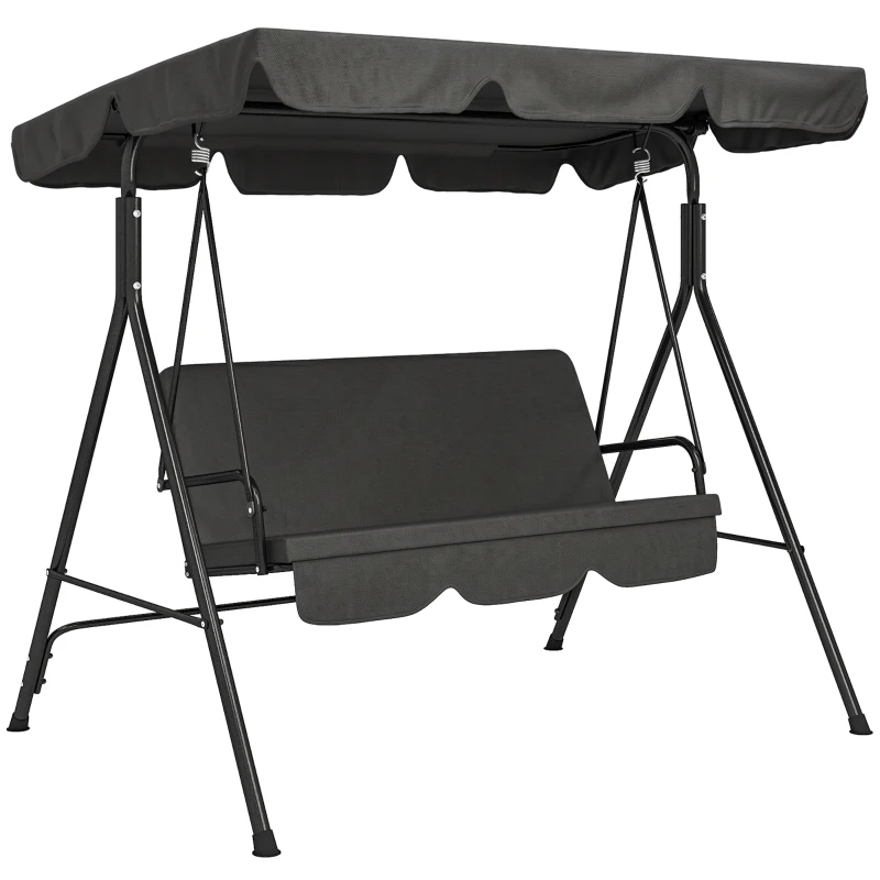 Outsunny 3-Seat Outdoor Patio Swing Chair w/ Cushion, Steel Frame Stand, Adjustable Tilt Canopy for Patio, Garden, Black