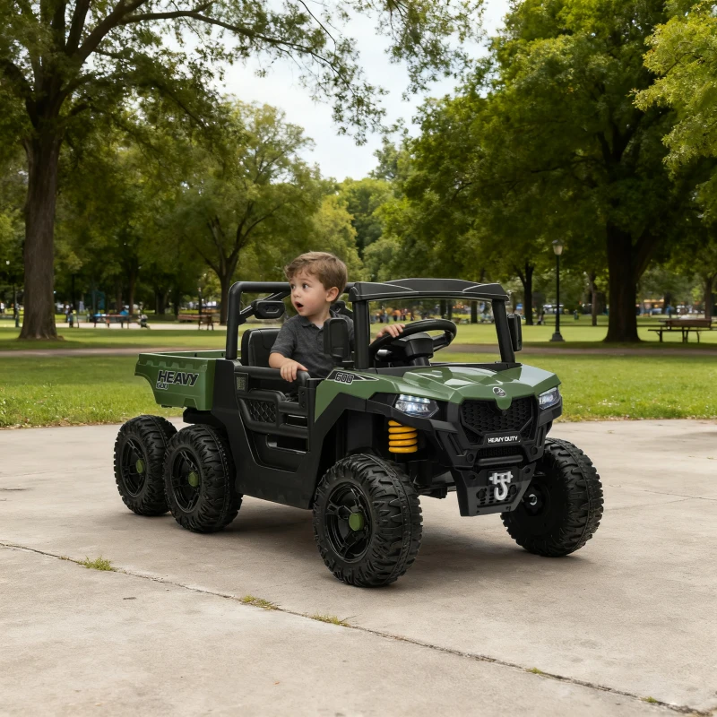 Qaba 24V 4WD Kids Ride On Car with 6 Wheels, Electric Ride On Car with Dump Bed, Remote for 3-6 Years, Green