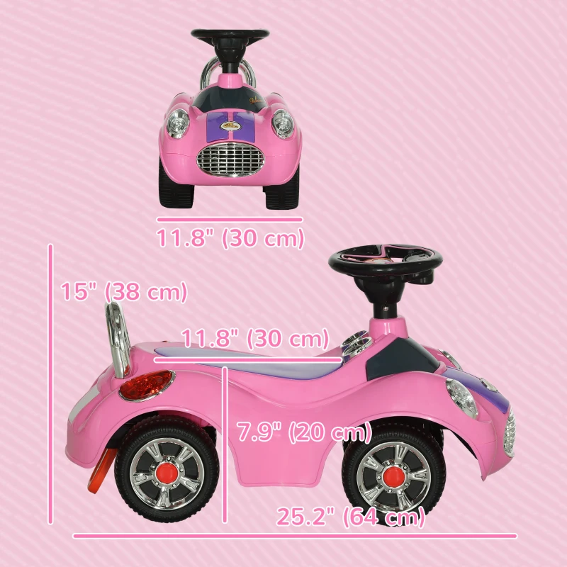 Qaba Baby Push Car with Music, Horn, Light, Pink