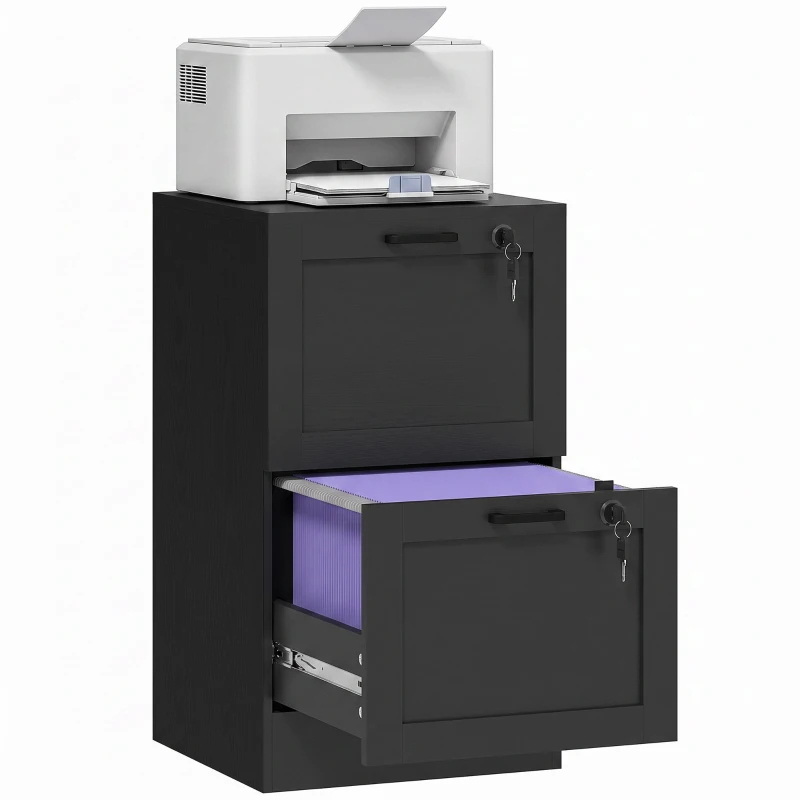 HOMCOM Vertical Filing Cabinet with 2 Drawers, Lock, File Cabinet for Home Office, A4 and Letter Size Files, Black