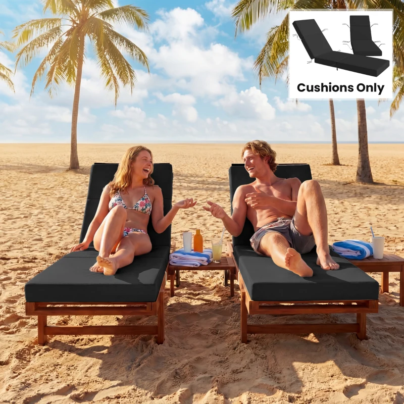 Outsunny Set of 2 Chaise Lounge Cushion, 4" Thick Outdoor Lounge Chair Cushions with Ties for Patio, 21" x 72", Gray