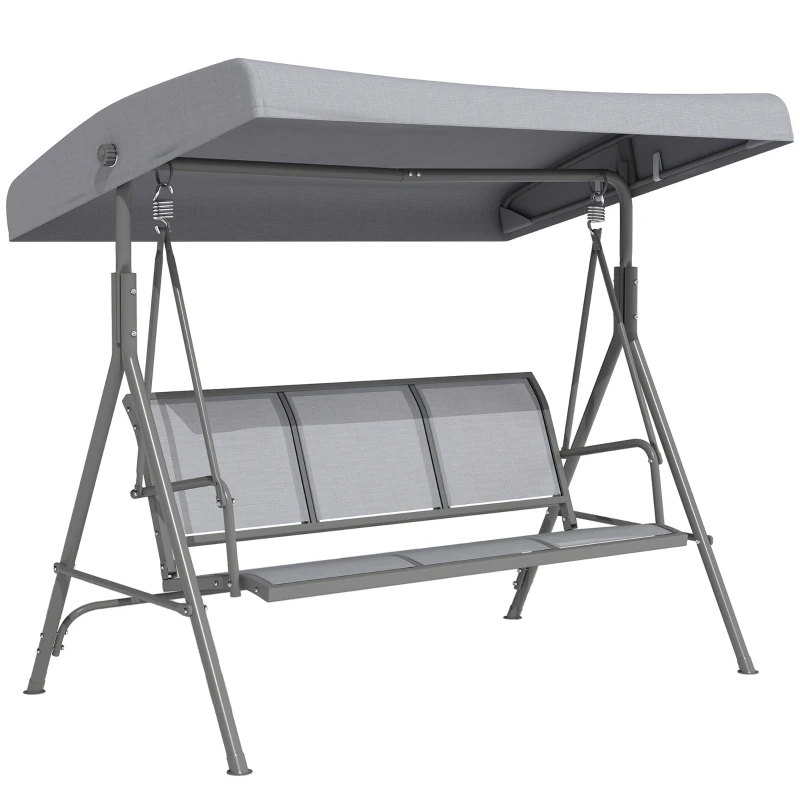 Outsunny 3-Seater Swing Chair Covered Garden Hammock A-Frame Outdoor Porch Glider Sling Seat with Adjustable Canopy Cover, Grey