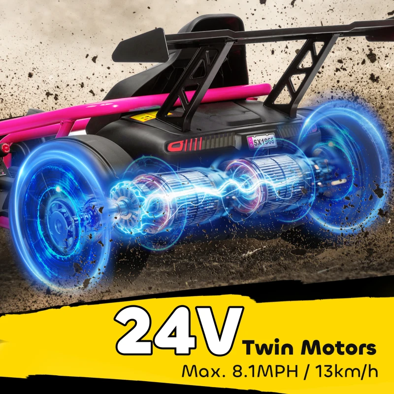 Qaba 24V 7AH Kids Electric Go Kart, 8.1 MPH Battery Powered Drift Kart with Dual Motors, Soft Start for 8-12 Years, Pink
