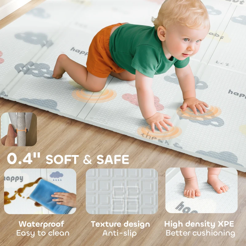 Qaba Foldable & Reversible Baby Play Mat, 79" x 71" Foam Floor Mat, Non-Slip Waterproof Crawling, Alphabet & Cloud Design