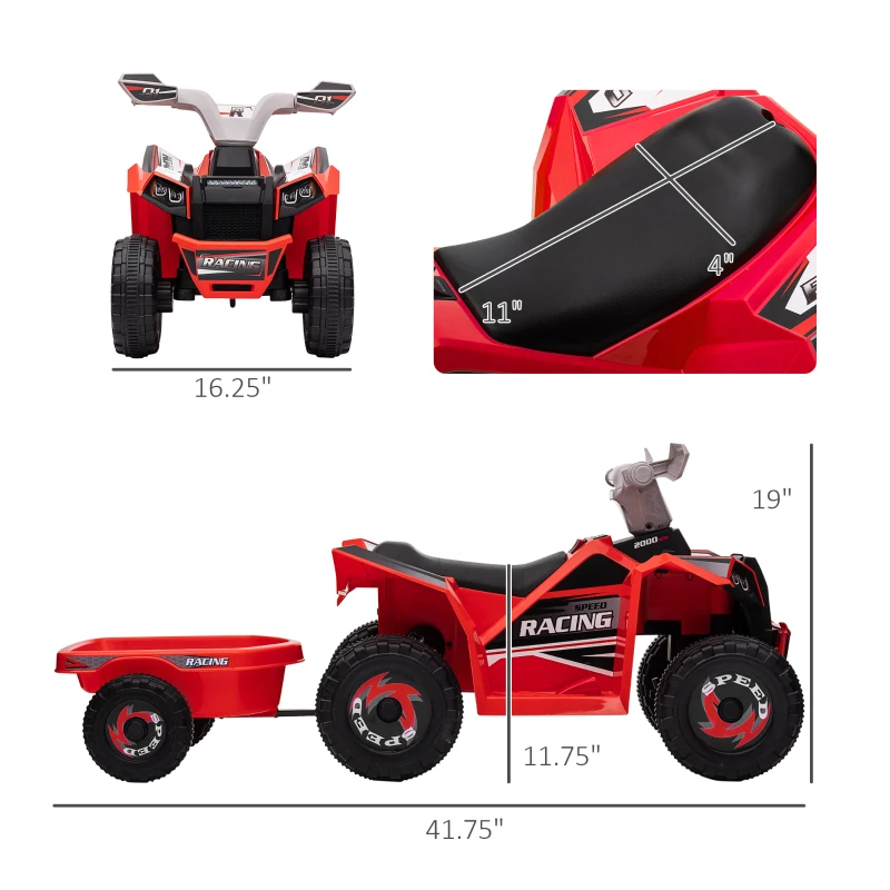 Aosom 6V Electric Toy Car with Back Trailer, Forward Backward, Wear-Resistant Wheels for Ages 18-36 Months, Red
