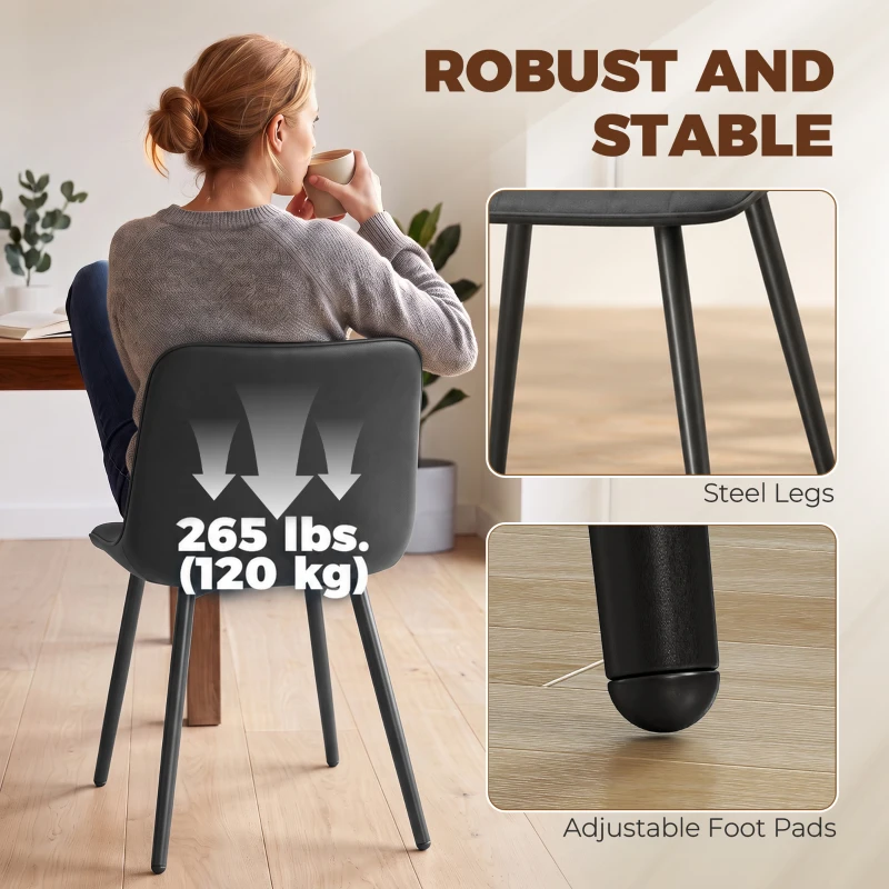 HOMCOM Dining Chairs Set of 4, Faux Leather Upholstered Kitchen Chairs with Metal Legs for Dining Room, Living Room, Black