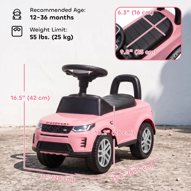 Qaba Licensed Land Rover Ride on Push Car with Anti-Tip Device, Under-Seat Storage, Horn, Engine Sounds for 18-36 M, Pink