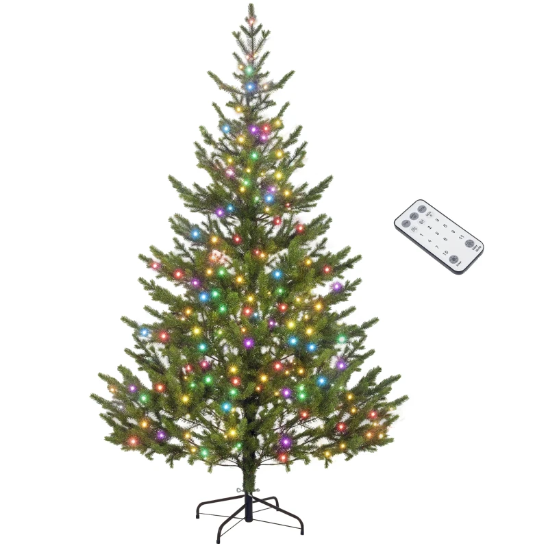 HOMCOM 6.5ft Artificial Prelit Sparse Cedar Christmas Tree with LED Lights and 1933 Tips, Steel Base for Home Office Holiday