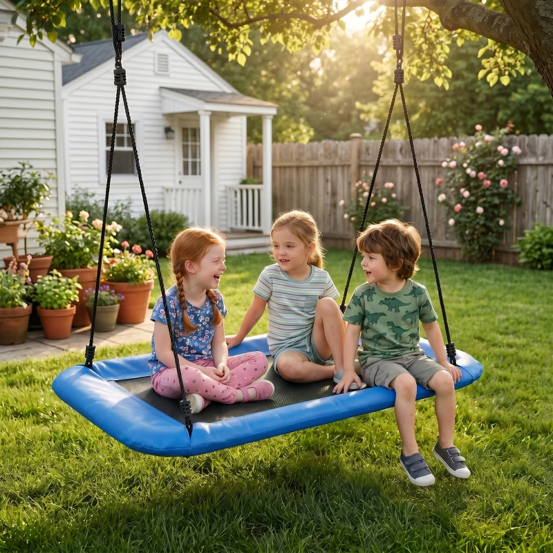 Qaba Nest Swing Adjustable Ropes Tree Straps Basket Swing for Kids, 58" x 30", 660 lbs Capacity for Indoor Outdoor, Blue