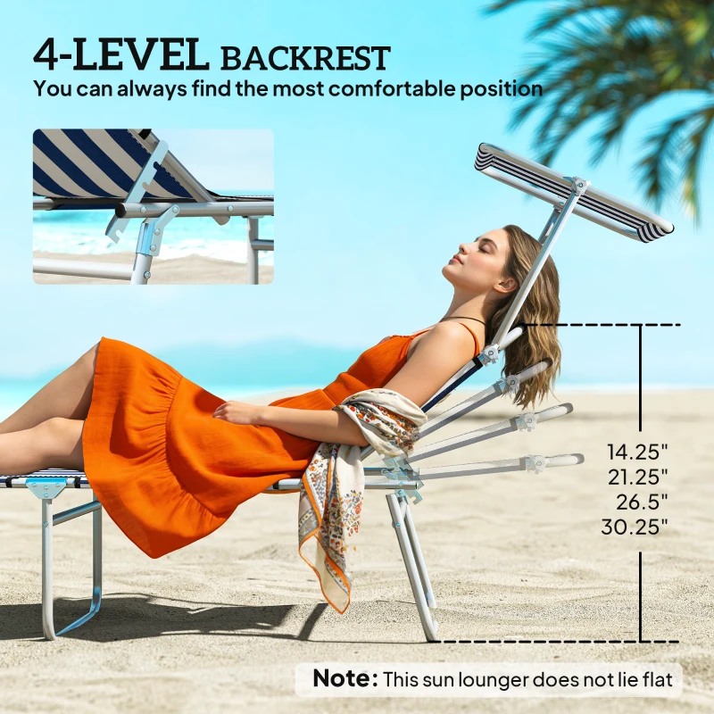 Outsunny Outdoor Pool Chaise Lounge Chair, Folding Tanning Chair with Sun Shade, Blue and White