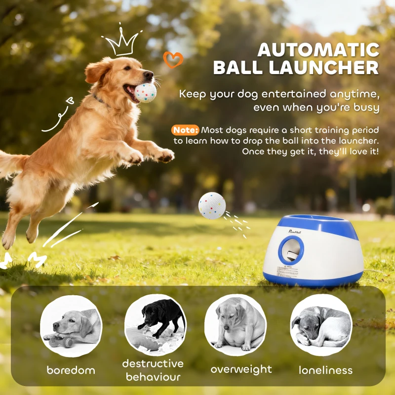 PawHut Automatic Dog Ball Launcher with 26-80 FT Distance, Automatic Ball Launcher for Medium and Large Dogs, Blue