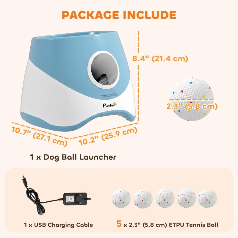 PawHut Automatic Dog Ball Launcher with 5 ETPU Balls 2.3", 3 Distance Settings 20ft, 33ft, 46ft, Blue