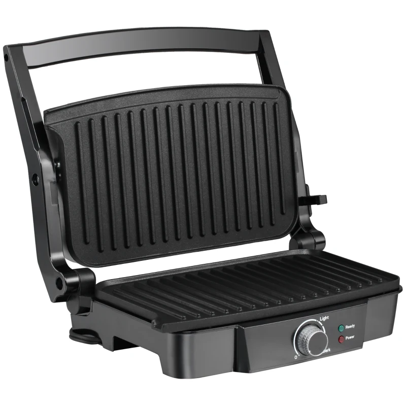 HOMCOM 4 Slice Panini Press Grill, Stainless Steel Sandwich Maker with Non-Stick Double Plates, Locking Lids and Drip Tray, Opens 180 Degrees to Fit Any Type or Size of Food 13"x10.25"x4.75"