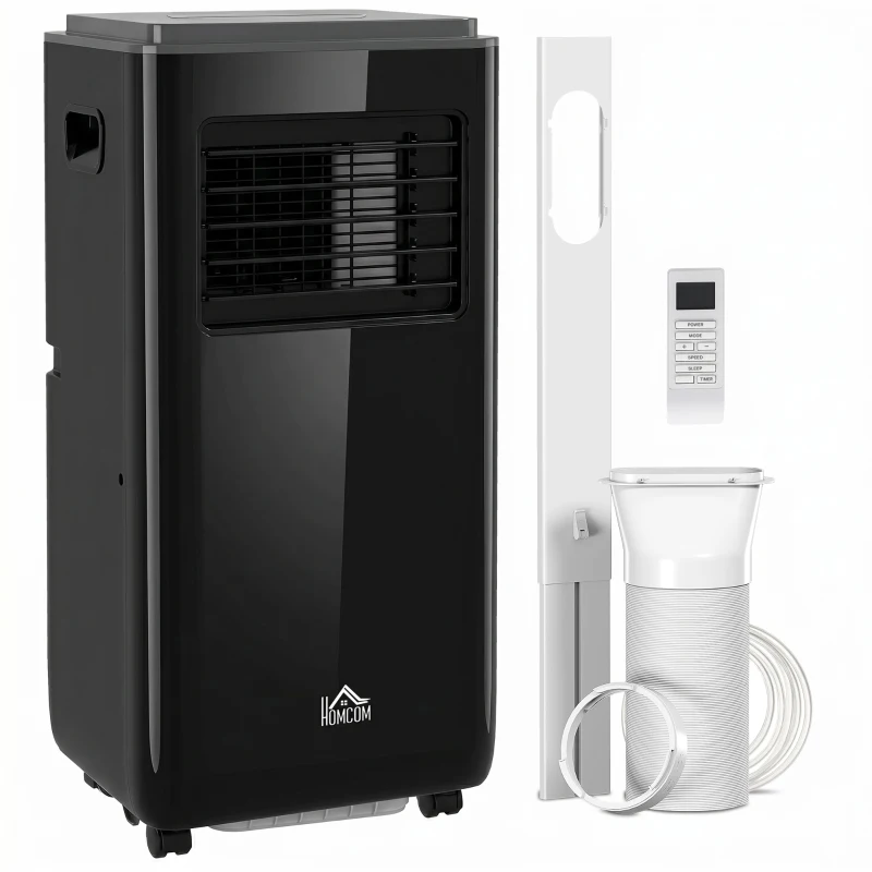 HOMCOM 10,000 BTU Moible Air Conditioner 440 Sq. Ft., Dehumidifier Fan Auto Sleep with 24H Timer On/Off, Window Kit, Black