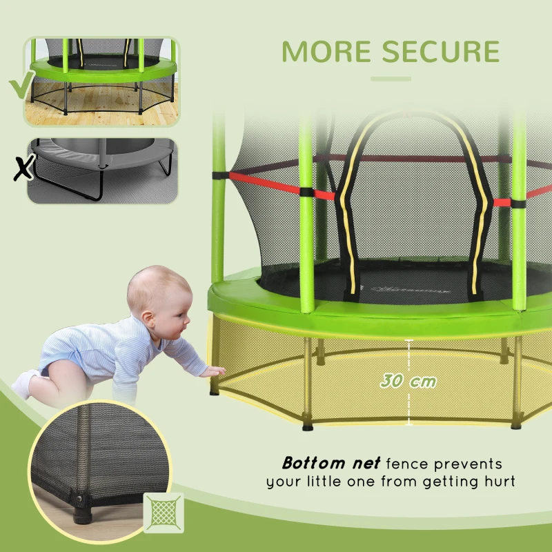 Outsunny 55" Kids Trampoline with Enclosure Net for Indoor/Outdoor, Trampoline for Boys and Girls Age 3-6 Years, Green