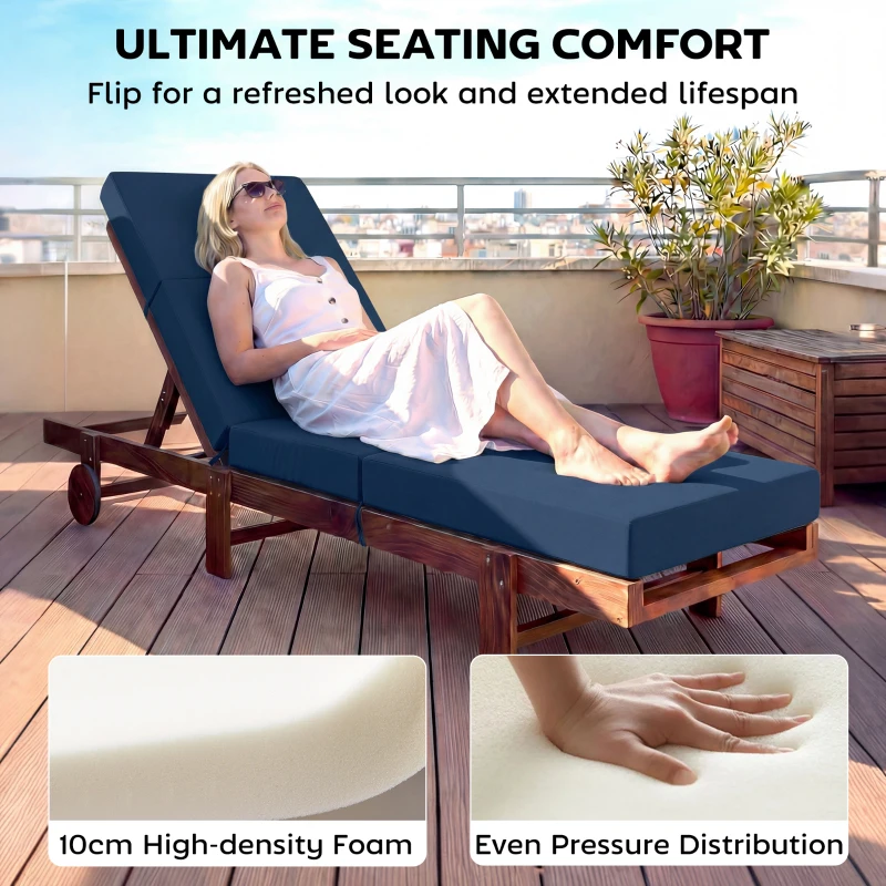 Outsunny Chaise Lounge Cushion, 4" Thick Outdoor Lounge Chair Cushions with Ties for Patio, 26" x 80", Navy Blue