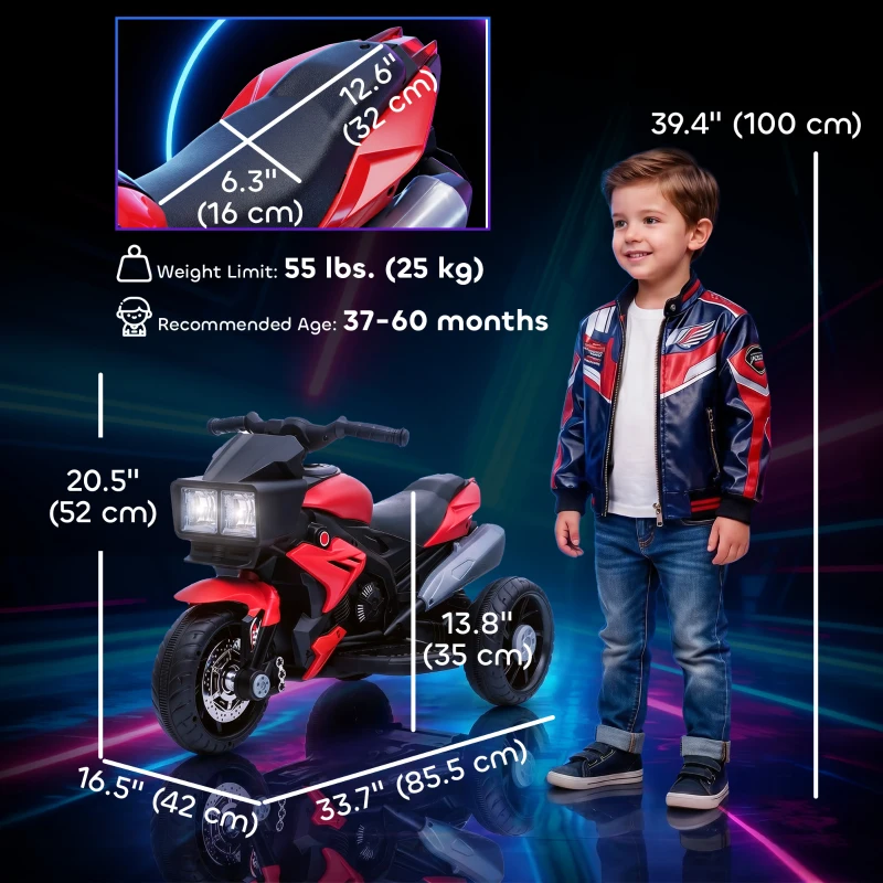 Aosom Kids Electric Pedal Motorcycle Ride-On Toy 6V Battery Powered w/ Music Horn Headlights Motorbike for Girls Boy Red