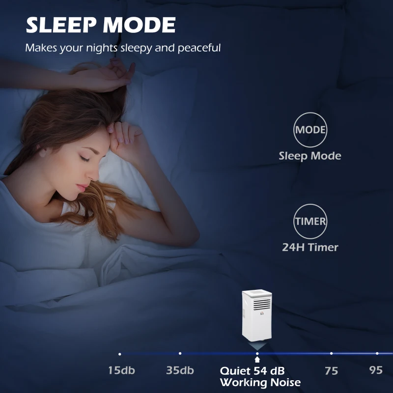 HOMCOM 8000 BTU Portable Air Conditioner for Rooms Uo to 344 Sq.Ft., 4-in-1 Mobile AC Unit with Dehumidifier, Cooling Fan, Sleep Mode, Remote, 24H Timer, Window Installation Kit, White
