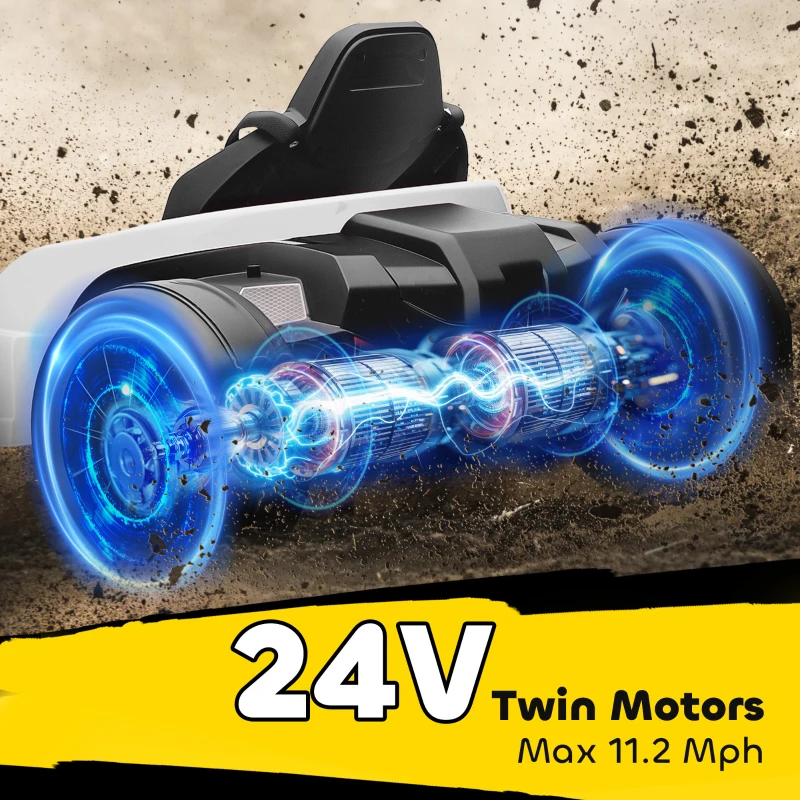 Qaba 24V Electric Go Kart with Dual 150W Motors, Adjustable Seat & 11.2MPH High Speed, Slow Start, 5-Point Harness, White