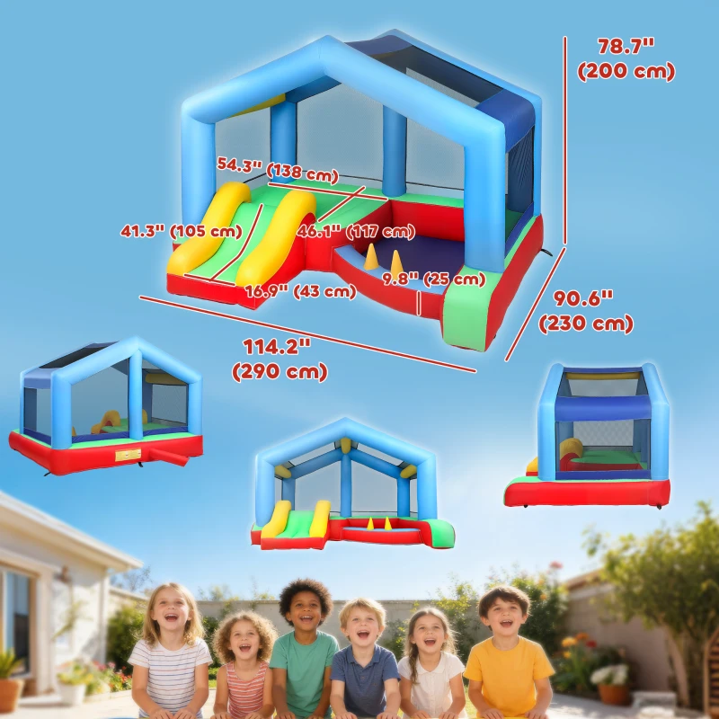 Qaba Bouncy Castle for Kids, Inflatable Bounce House with Slide, Ball Pit, Ring Toss Game, Sunshade and Blower
