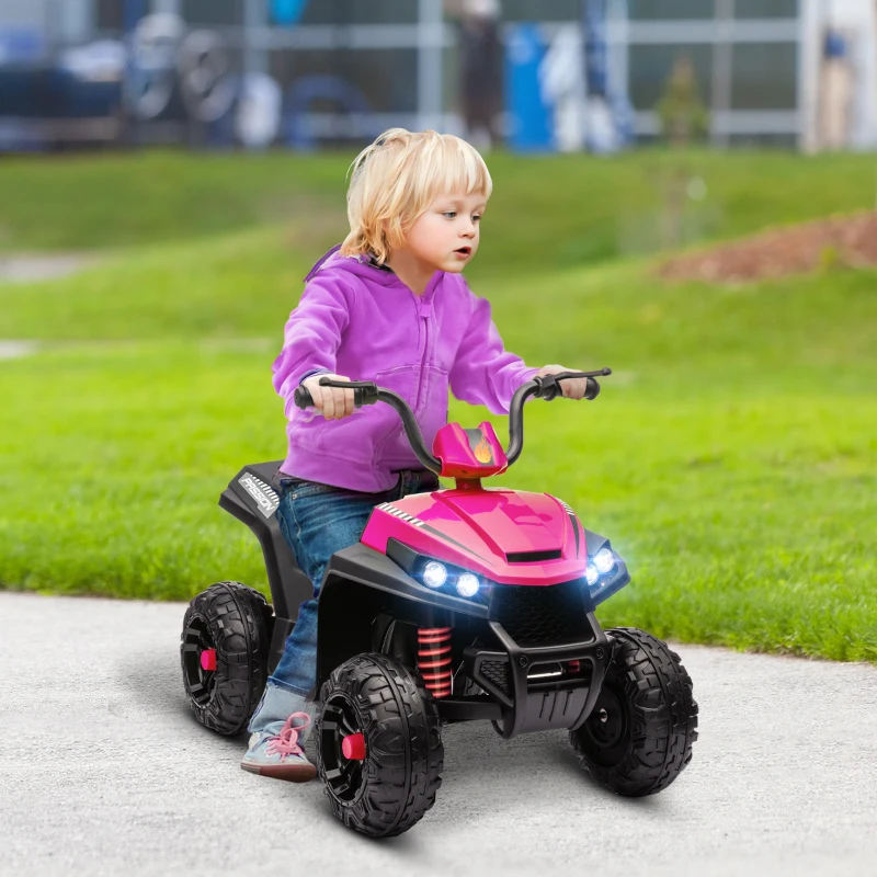 Qaba 12V Kids ATV with Spring Suspension, Forward & Reverse, LED Lights, Music, MP3, Pink