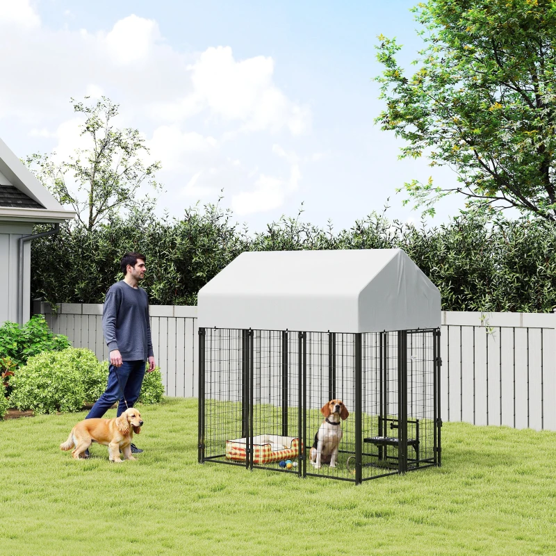 PawHut Outdoor Dog Kennel with Roof, 6' x 4' x 6' Heavy Duty Welded Wire Dog Playpen Enclosure with Escape-proof Lock