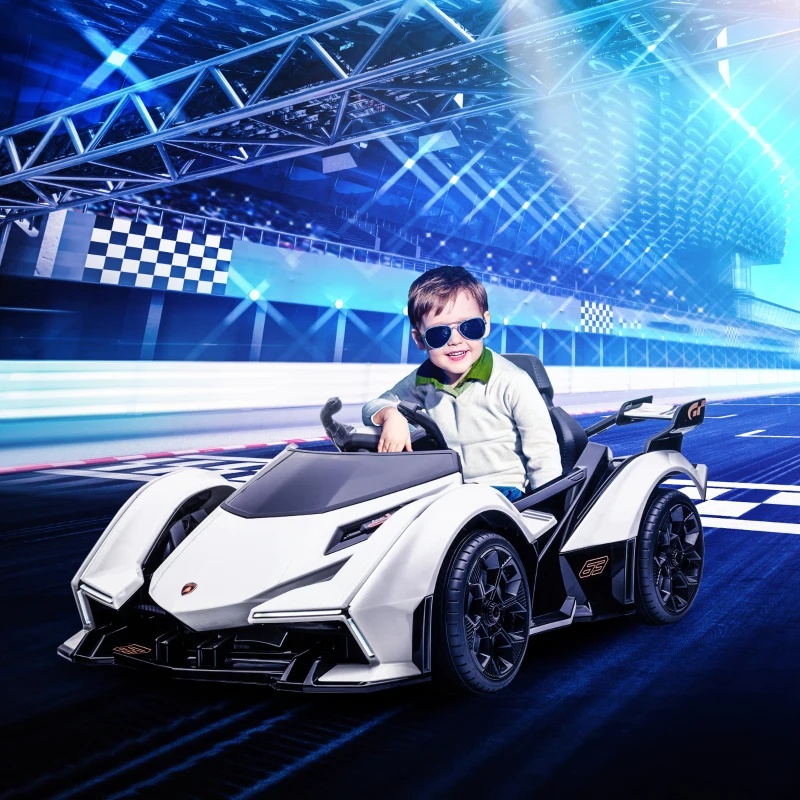 Aosom 12V Electric Ride-on Car, Licensed Lamborghini V12 Vision Gran Turismo Battery-Powered Ride-on Toy with Remote Control, Music, LED Lights, for 3-6 Year Old Boys and Girls, White