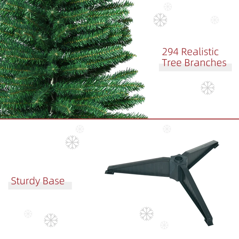 HOMCOM 5' Artificial Pencil Christmas Tree, Slim Xmas Tree with 294 Realistic Branch Tips and Plastic Stand, Green