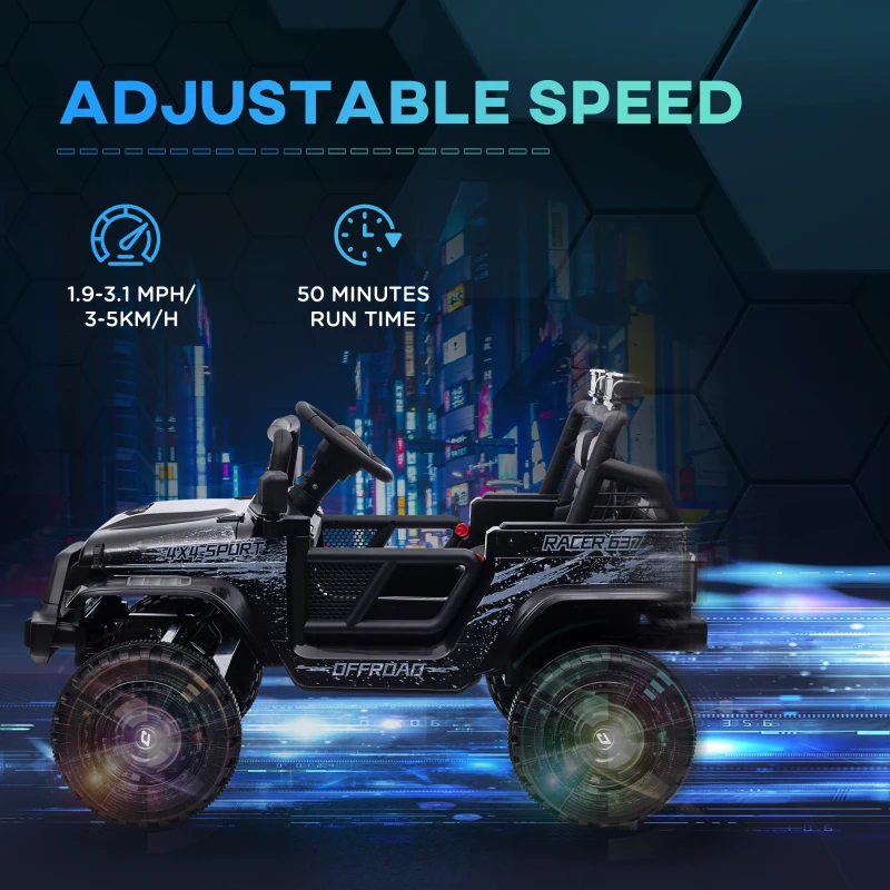 Qaba 12V Ride on Car, Ride on Truck w/ Remote, 4 Suspension Wheels, 3 MPH Max Speed, Music, Horn & Lights, Black