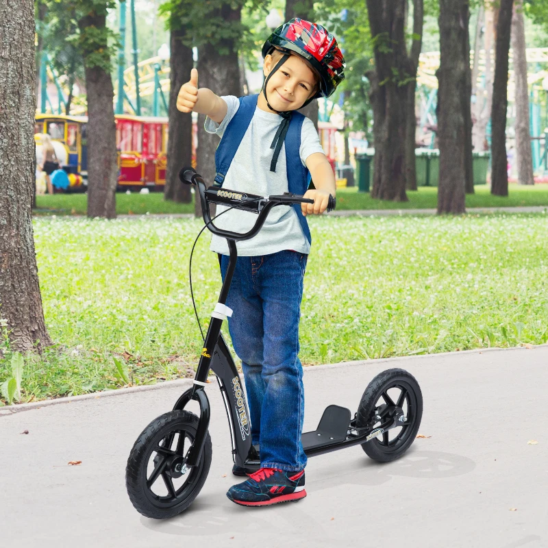 HOMCOM Adjustable Kids Pro Stunt Scooter Children Street Bike Bicycle Ride On with 12” Tire (Black)