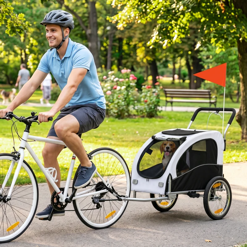 Aosom 2 in 1 Dog Bike Trailer, Foldable Pet Stroller, Dog Bicycle Trailer with Suspension, for Medium Dogs up to  44 LBS, White