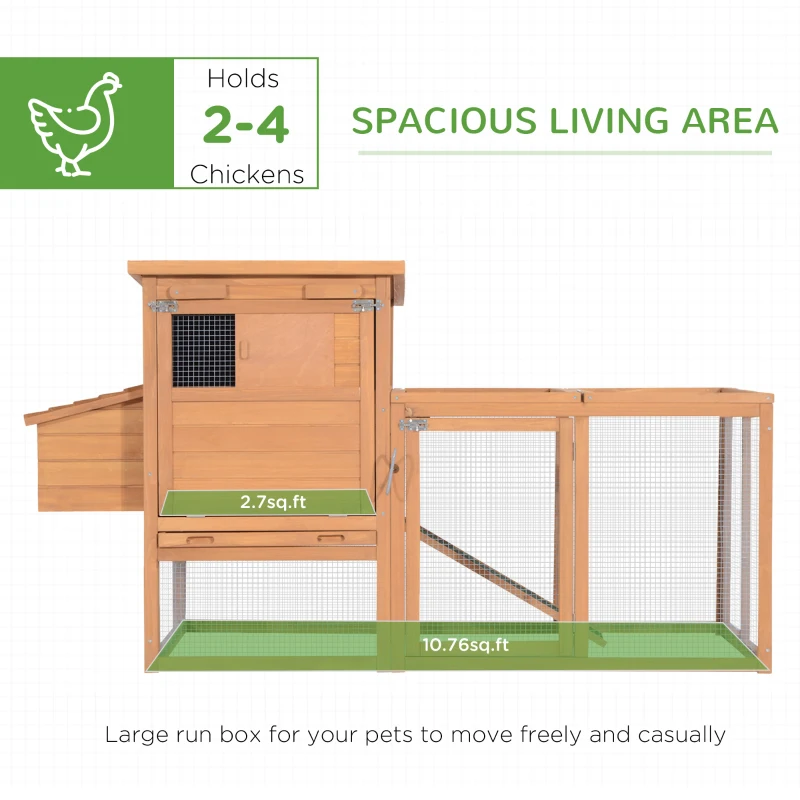 PawHut 75" Wooden Chicken Coop with Nesting Box, Outdoor Hen House with Removable Tray, Ramp, Run, Poultry Cage for Garden Backyard, Natural Wood
