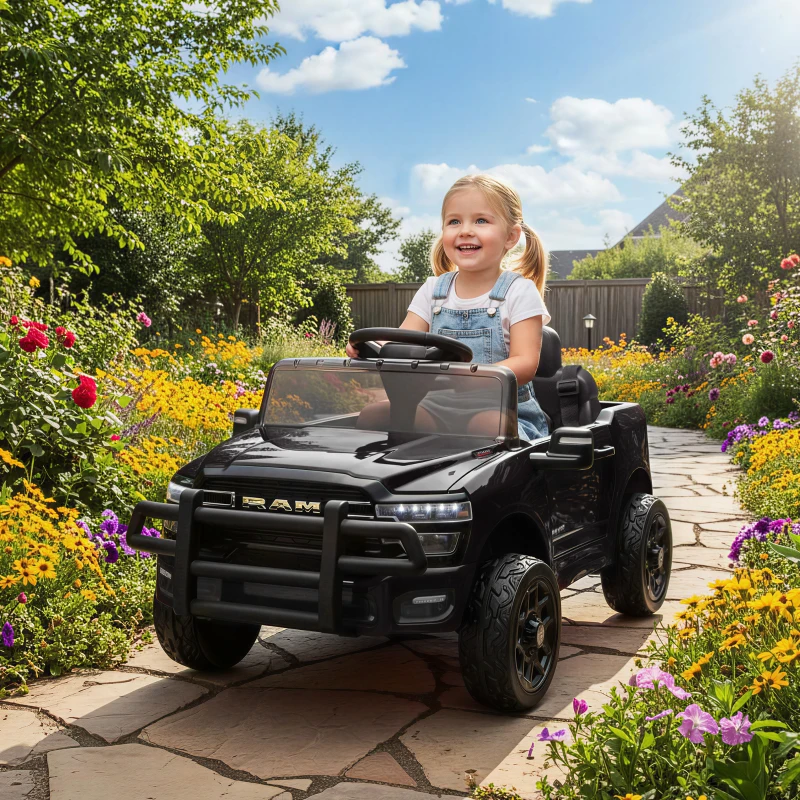 Qaba 12V Kids Ride on Car, Licensed Dodge RAM 3500 Ride on Toys with Dual Motors, Remote Control for Toddlers, Black